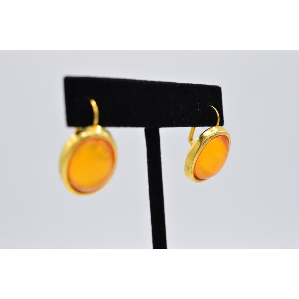Vintage Cabochon Earrings Matte Orange Jelly Dangle Gold Tone Drop 1980s Binw View 5